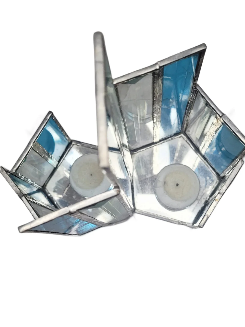 Vintage Unique Handmade Beveled Stained Glass Dual Candle Holder